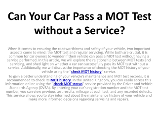 Can Your Car Pass a MOT Test without a Service?