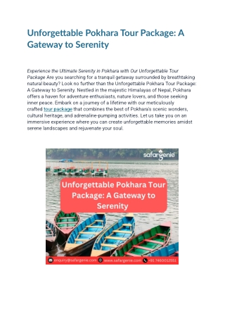 Unforgettable Pokhara Tour Package: A Gateway to Serenity