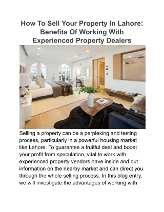 How To Sell Your Property In Lahore_ Benefits Of Working With Experienced Property Dealers