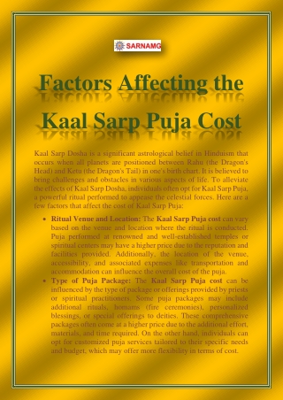 Factors Affecting the Kaal Sarp Puja Cost