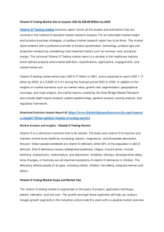 Vitamin D Testing Market Size to Surpass USD 43,338.89 Million by 2029