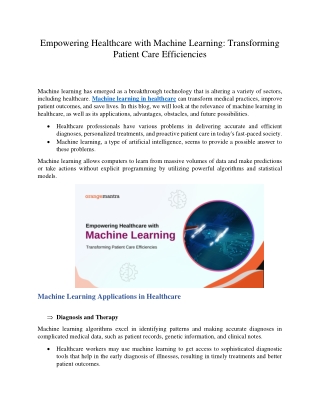 Empowering Healthcare with Machine Learning Transforming Patient Care Efficiencies