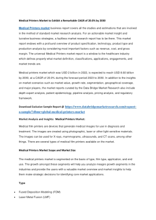Medical Printers Market to Exhibit a Remarkable CAGR of 20.0 by 2030