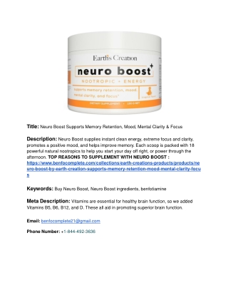 Neuro Boost Supports Memory Retention, Mood, Mental Clarity & Focus