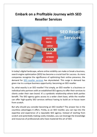 Embark on a Profitable Journey with SEO Reseller Services