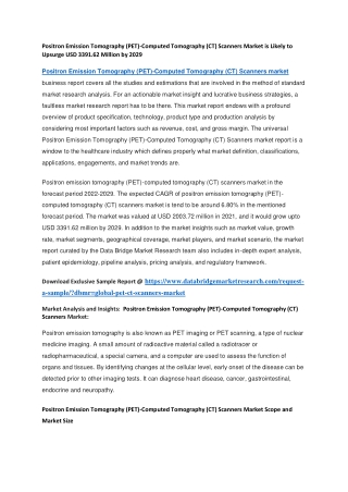 Positron Emission Tomography (PET)-Computed Tomography (CT) Scanners Market is Likely to Upsurge USD 3391.62 Million by