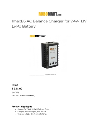 ImaxB3 AC Balance Charger for 7.4V-11.1V Li-Po Battery