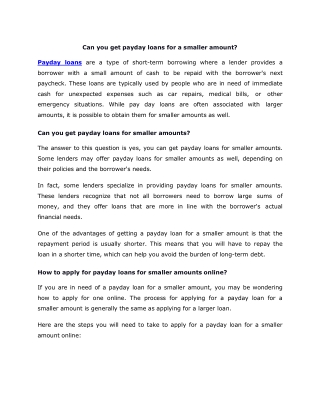 Can you get pay day loans for smaller amount