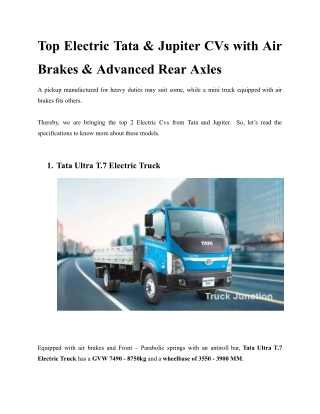 Top Electric Tata & Jupiter CVs with Air Brakes & Advanced Rear Axles