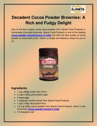 Cocoa Powder Manufacturers in India