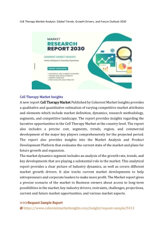 Cell Therapy Market Analysis: Global Trends, Growth Drivers, and Future Outlook