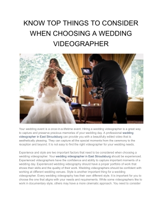 KNOW TOP THINGS TO CONSIDER WHEN CHOOSING A WEDDING VIDEOGRAPHER