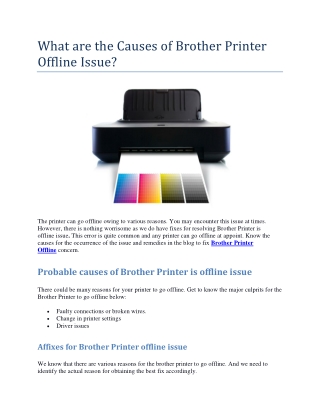 What are the Causes of Brother Printer Offline Issue?