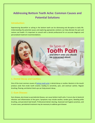 Addressing Bottom Teeth Ache: Common Causes and Potential Solutions