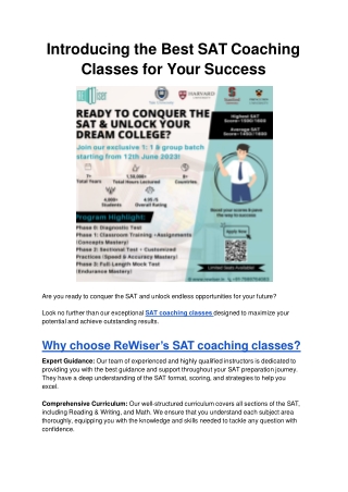 Introducing the Best SAT Coaching Classes for Your Success