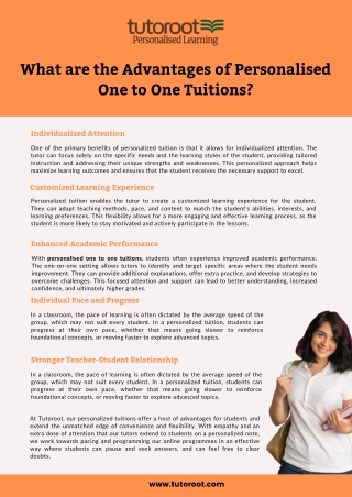 What are the Advantages of Personalised One to One Tuitions?