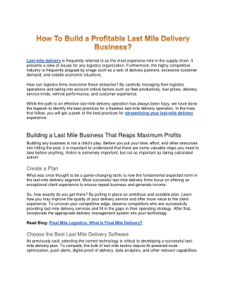 How To Build a Profitable Last Mile Delivery Business