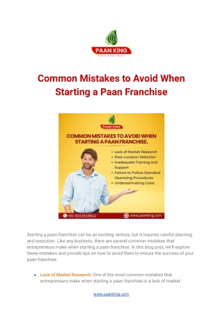 Common Mistakes to Avoid When Starting a Paan Franchise.