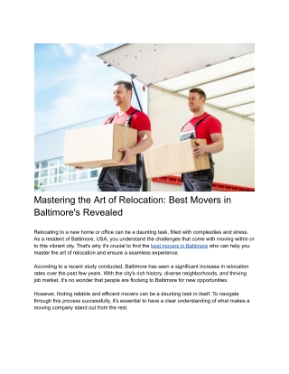 Mastering the Art of Relocation_ Best Movers in Baltimore's Revealed