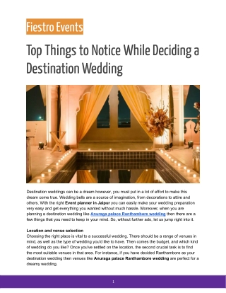 Top Things to Notice While Deciding a Destination Wedding