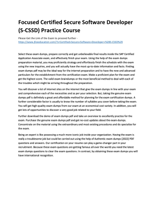 Focused Certified Secure Software Developer (S-CSSD) Practice Course