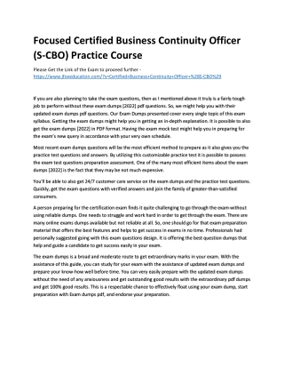 Focused Certified Business Continuity Officer (S-CBO) Practice Course