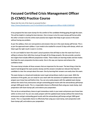 Focused Certified Crisis Management Officer (S-CCMO) Practice Course