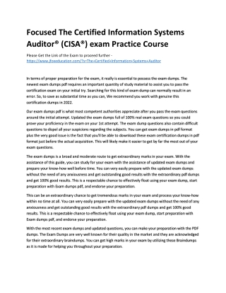 Focused The Certified Information Systems Auditor® (CISA®) exam Practice Course