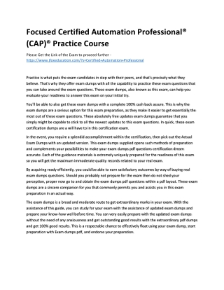 Focused Certified Automation Professional® (CAP)® Practice Course