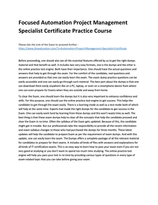 Focused Automation Project Management Specialist Certificate Practice Course