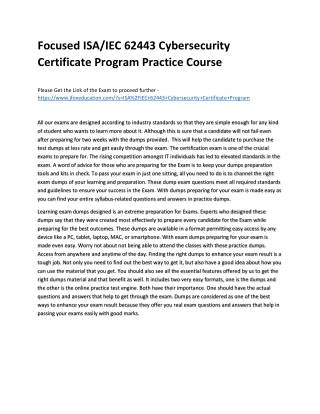 Focused ISA/IEC 62443 Cybersecurity Certificate Program Practice Course