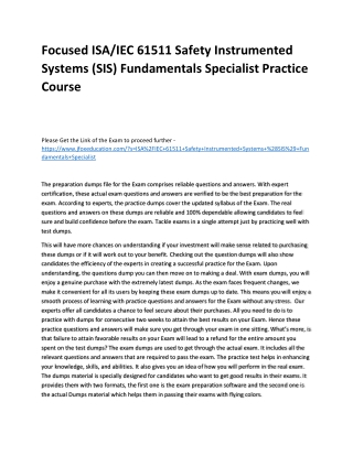 Focused ISA/IEC 61511 Safety Instrumented Systems (SIS) Fundamentals Specialist