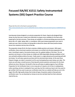 Focused ISA/IEC 61511 Safety Instrumented Systems (SIS) Expert Practice Course