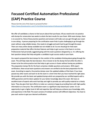 Focused Certified Automation Professional (CAP) Practice Course