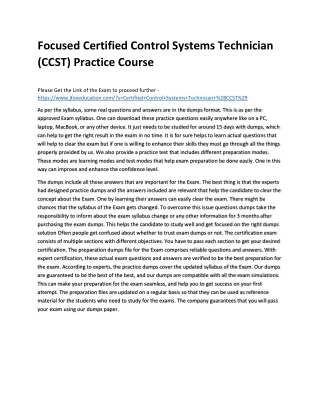 Focused Certified Control Systems Technician (CCST) Practice Course