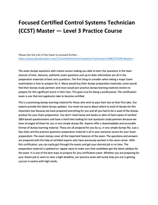 Focused Certified Control Systems Technician (CCST) Master — Level 3 Practice Co