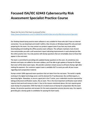 Focused ISA/IEC 62443 Cybersecurity Risk Assessment Specialist Practice Course