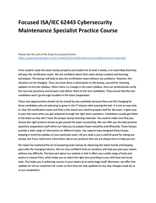 Focused ISA/IEC 62443 Cybersecurity Maintenance Specialist Practice Course