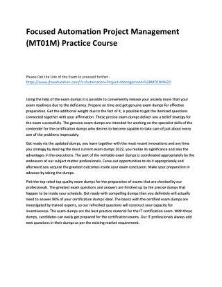 Focused Automation Project Management (MT01M) Practice Course