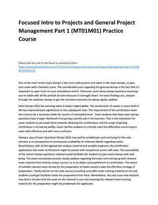 Focused Intro to Projects and General Project Management Part 1 (MT01M01) Practi