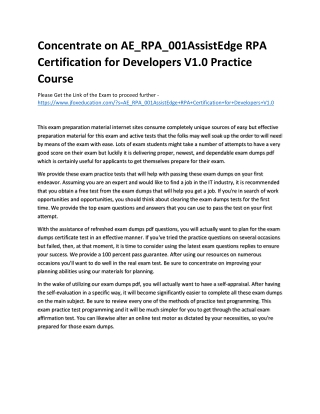 Concentrate on AE_RPA_001AssistEdge RPA Certification for Developers V1.0 Practi