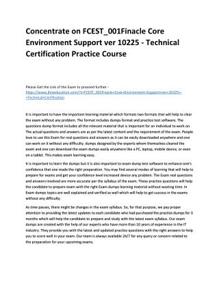 Concentrate on FCEST_001Finacle Core Environment Support ver 10225 - Technical C