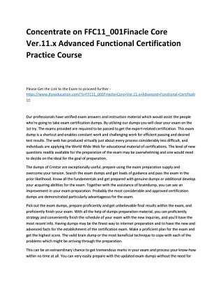 Concentrate on FFC11_001Finacle Core Ver.11.x Advanced Functional Certification