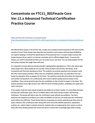 Concentrate on FTC11_001Finacle Core Ver.11.x Advanced Technical Certification P