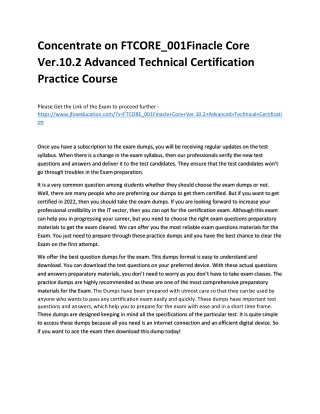 Concentrate on FTCORE_001Finacle Core Ver.10.2 Advanced Technical Certification