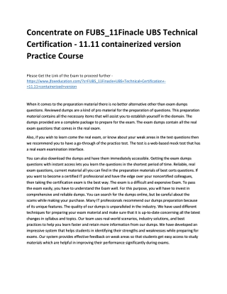 Concentrate on FUBS_11Finacle UBS Technical Certification - 11.11 containerized