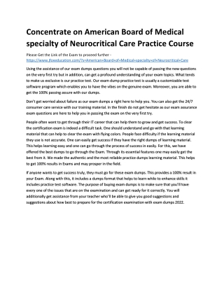 Concentrate on American Board of Medical specialty of Neurocritical Care Practic