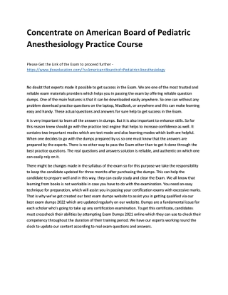 Concentrate on American Board of Pediatric Anesthesiology Practice Course