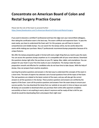 Concentrate on American Board of Colon and Rectal Surgery Practice Course