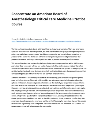 Concentrate on American Board of Anesthesiology Critical Care Medicine Practice